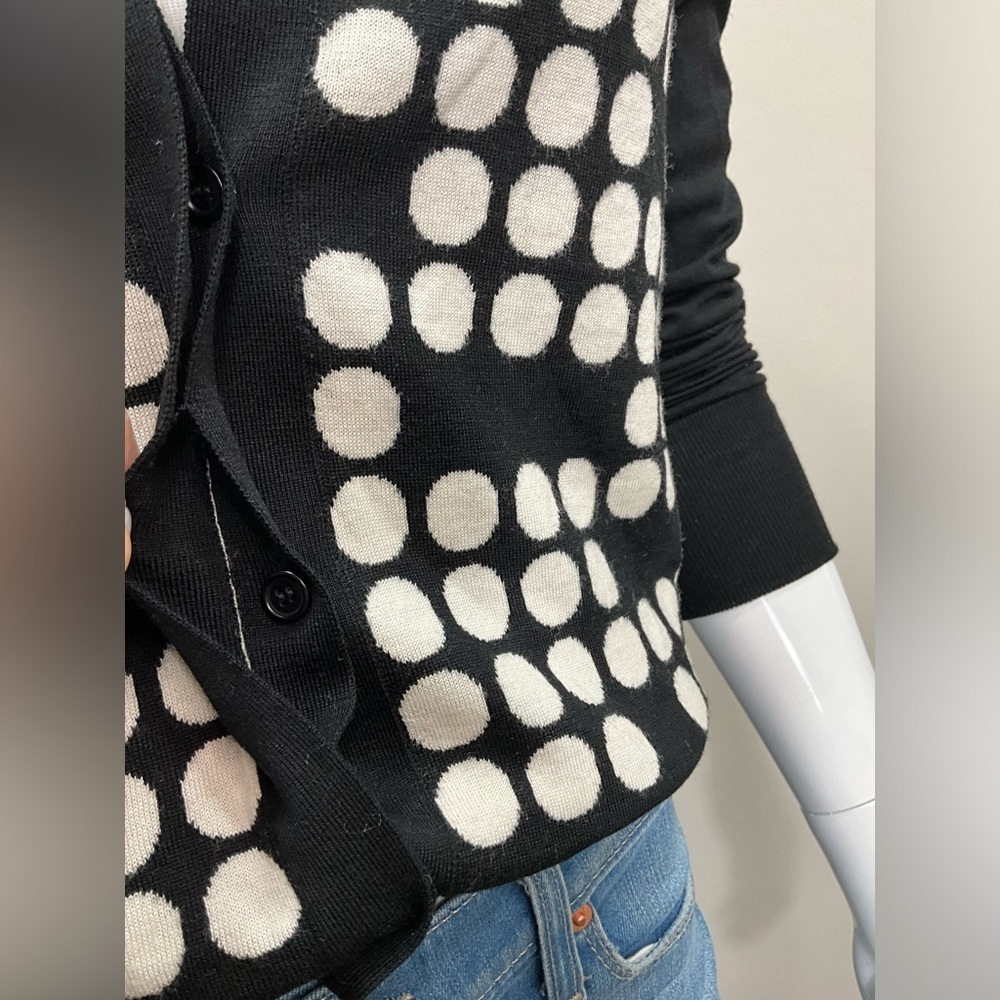 AKRIS PUNTO Saks Fifth Avenue Size US 8 Black Cream Polka Dot Cardigan Sweater - Picture 8 of 8
